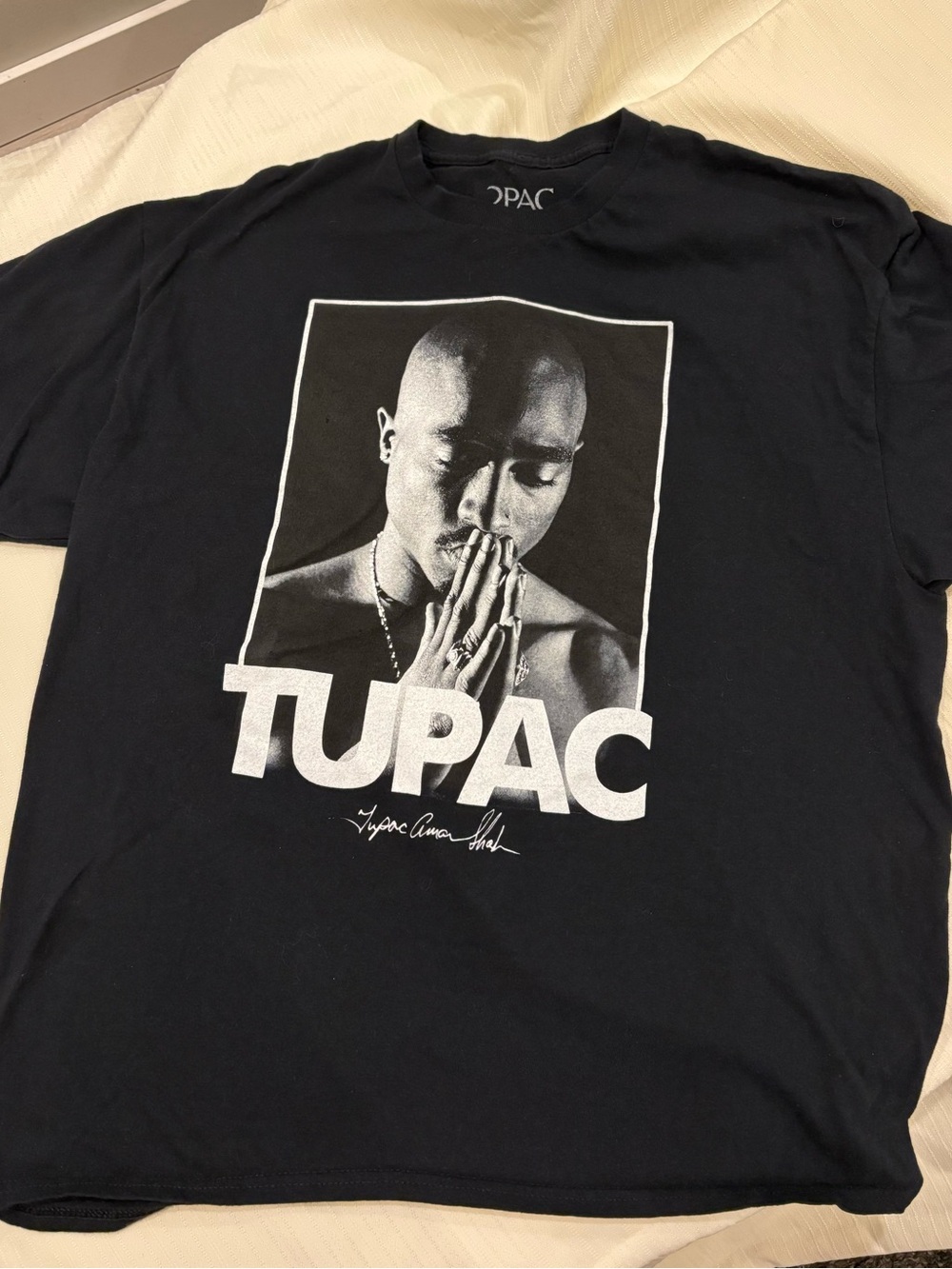 2Pac Bravado Black Graphic Tee with White Portrait Print